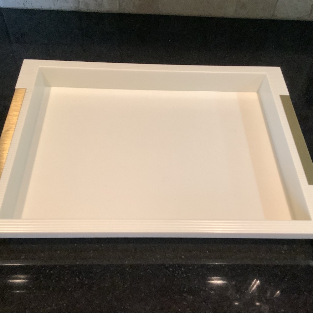 Vintage Estee Lauder Vanity Tray Cream with Brass Handle Accents EUC